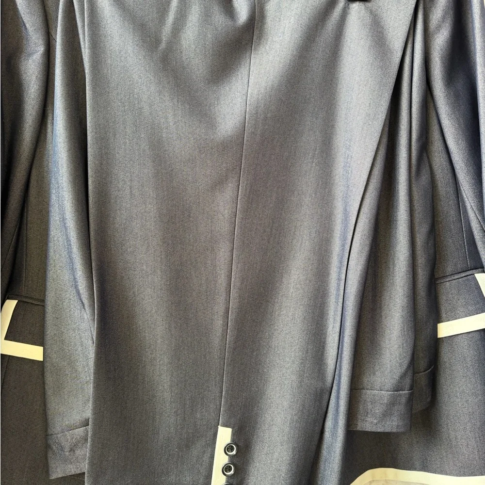 New Tailored Dark Denim Blue Pants Suit with Cream Trim - Picture 2 of 5